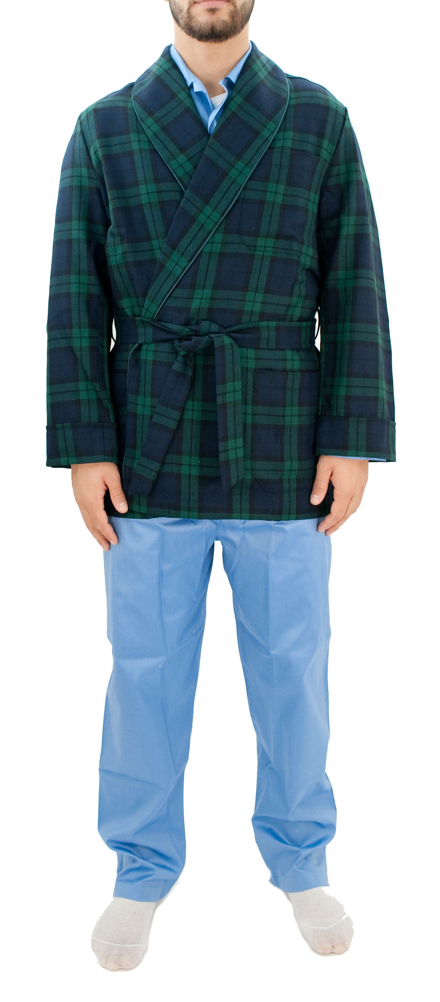 Penombra giacca da camera fondo blu quadri verdi - Floccari Store