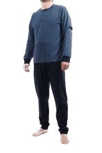 Picture of Men's Cotton Pyjamas, 3 buttons, pattern on blue background