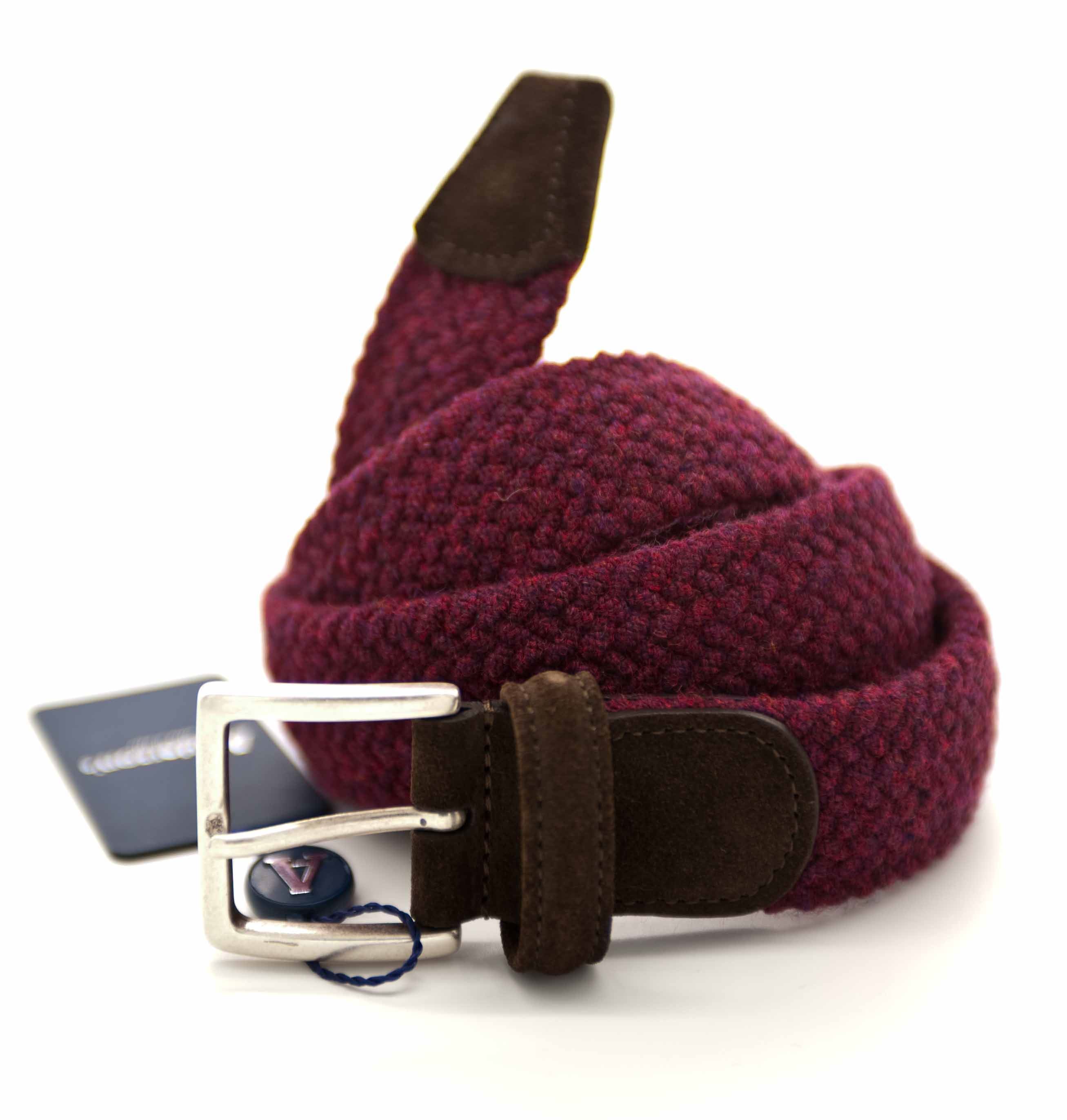 Burgundy braided elastic wool belt