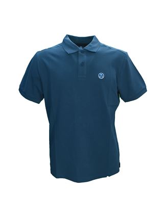 Picture of Blue denim short-sleeved piqué polo shirt