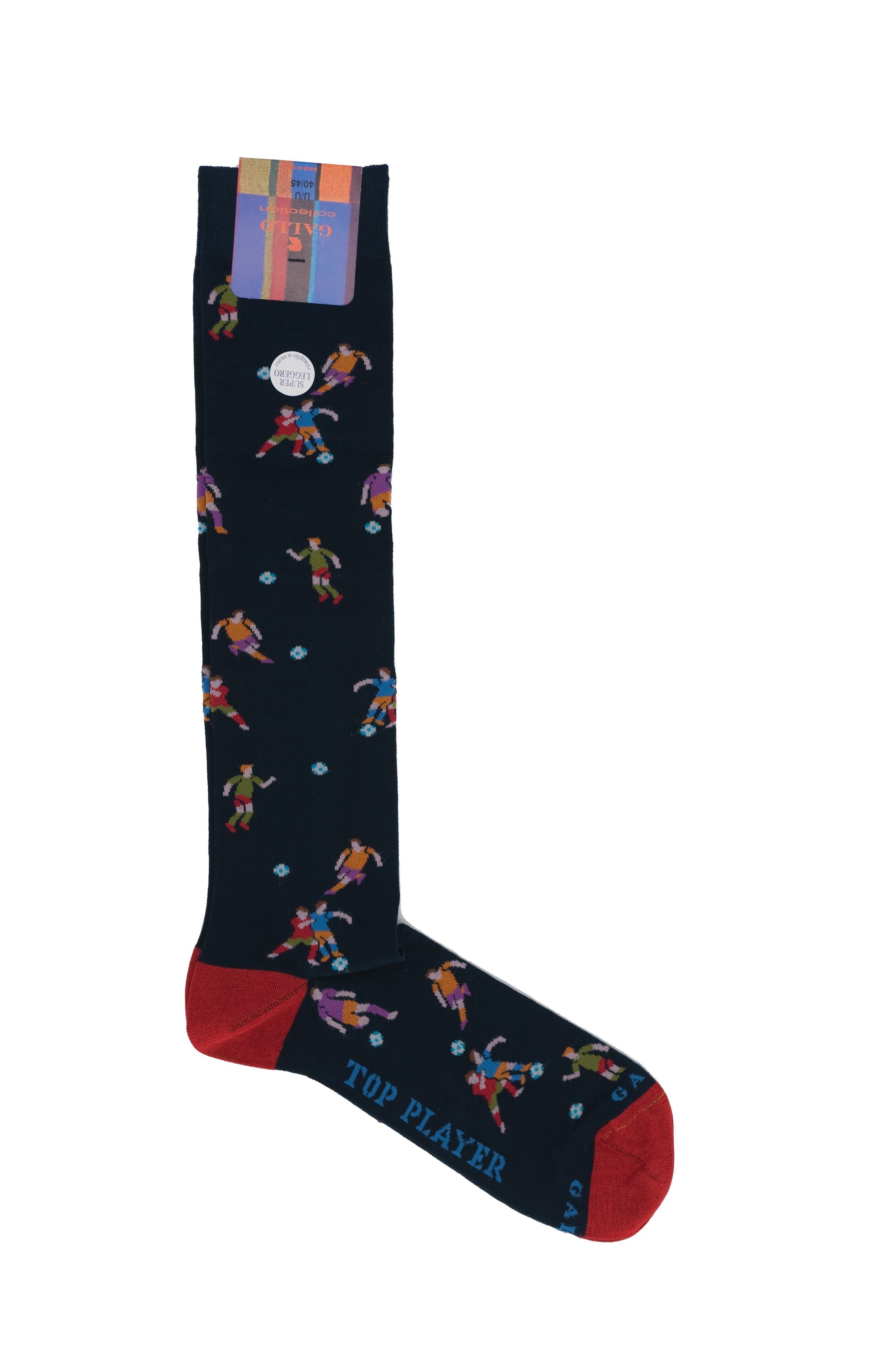 Picture of patterned socks dark blue background