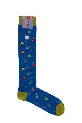 Picture of patterned socks blue background