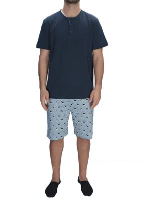 Picture of Short pajamas in blue cotton jersey