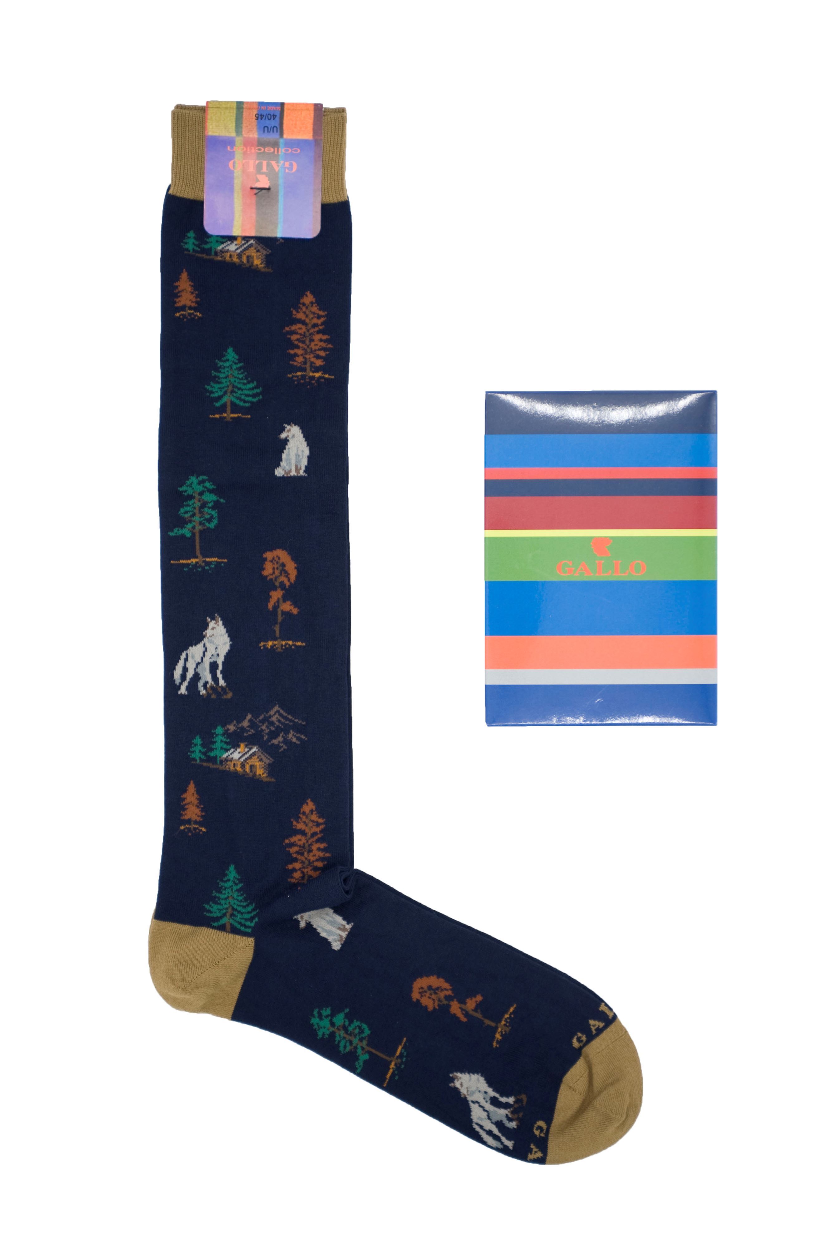 Picture of Patterned socks with wolves on a blue background
