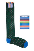 Picture of Polka dot patterned socks with green background
