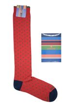 Picture of Polka dot patterned socks with red background