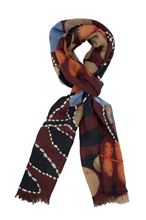 Picture of Burgundy background patterned wool scarf