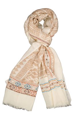 Picture of Beige background patterned wool scarf