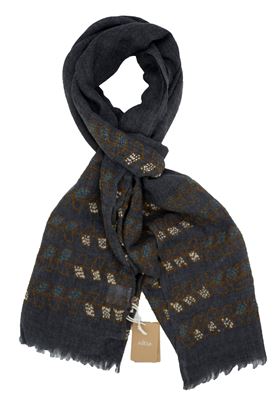 Picture of Grey background patterned wool scarf