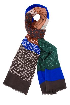 Picture of Brown background patterned wool scarf