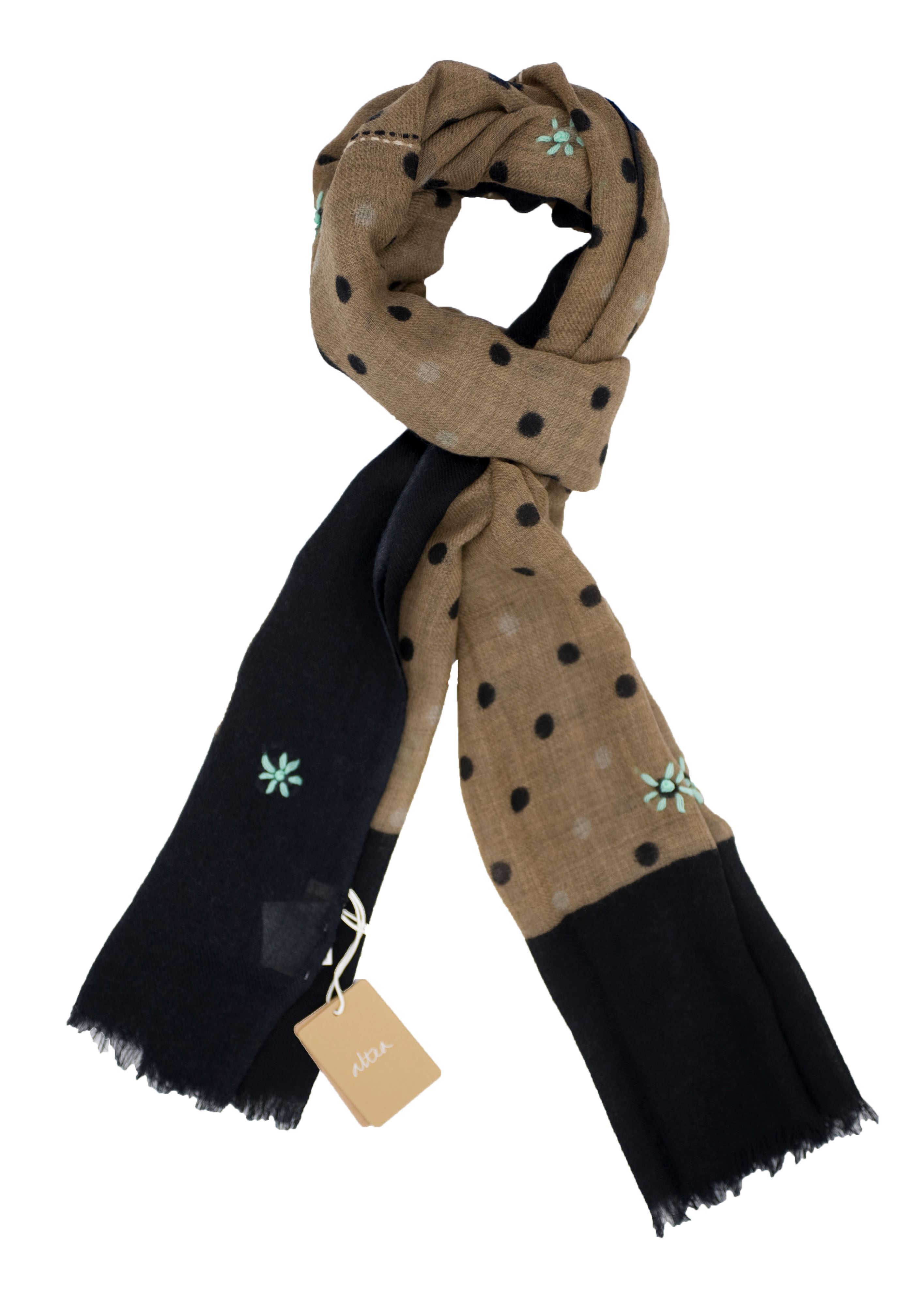 Picture of Taupe background patterned wool scarf