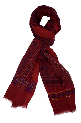 Picture of Burgundy background patterned wool scarf