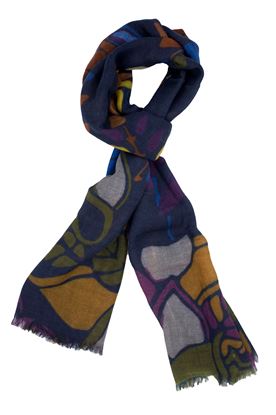 Picture of Blue background patterned wool scarf