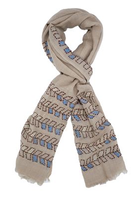 Picture of Beige background patterned wool scarf