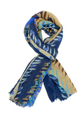 Picture of Blue background patterned wool scarf