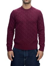Picture of Burgundy cable crew neck sweater