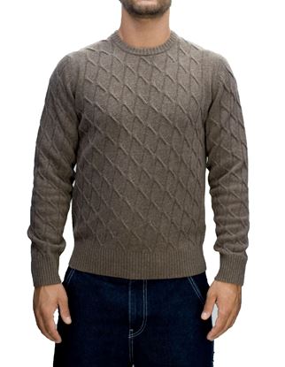 Picture of Camel-colored cable-knit crew-neck sweater