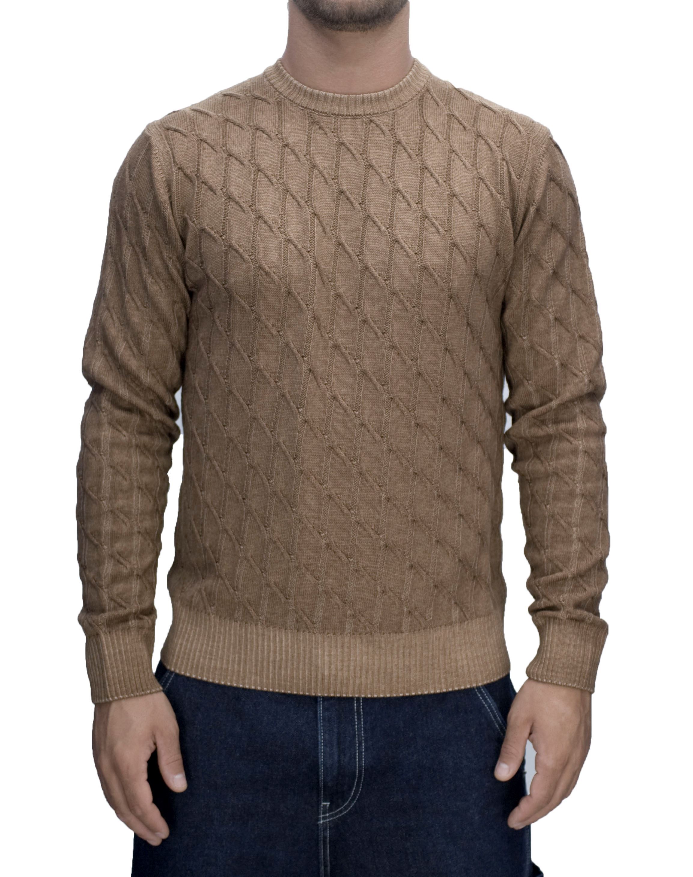Picture of Tobacco-colored cable-knit crewneck sweater