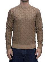 Picture of Tobacco-colored cable-knit crewneck sweater