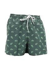 Picture of Patterned swim shorts with a green background