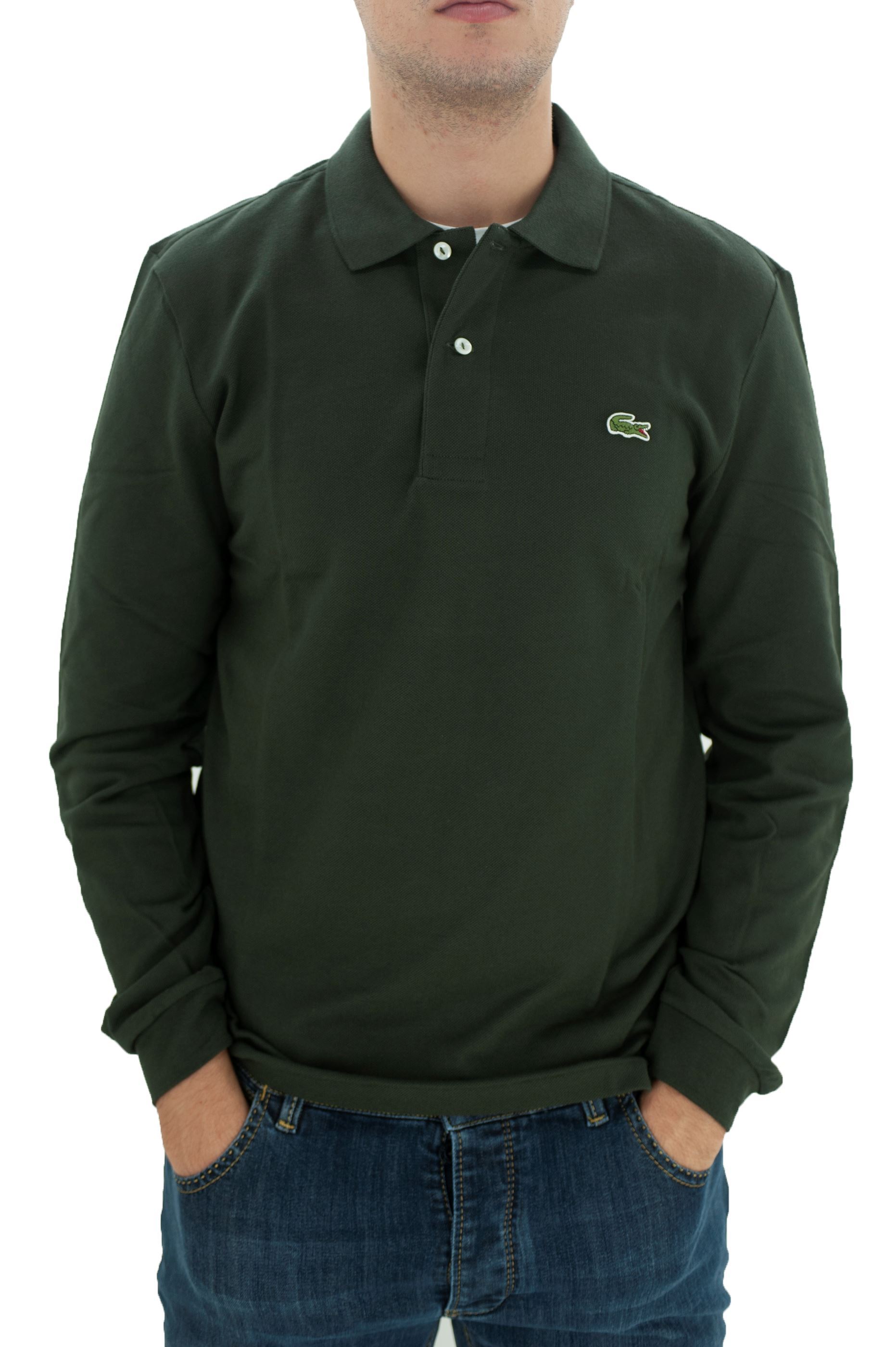 Picture of dark green long sleeve polo shirt