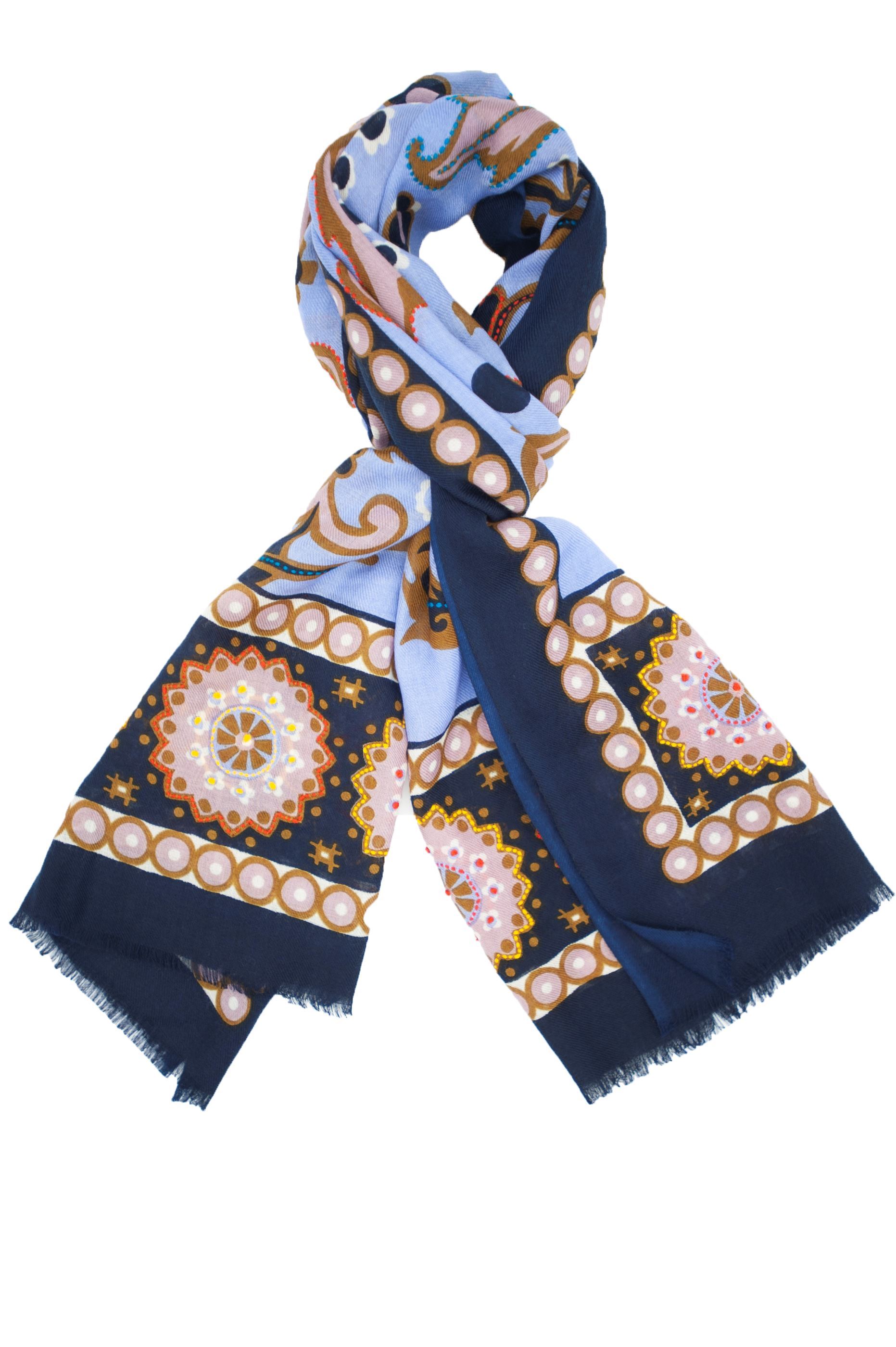 Picture of Blue background patterned scarf